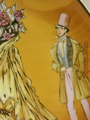 verzamelbord met afbeelding in victoriaanse outfit