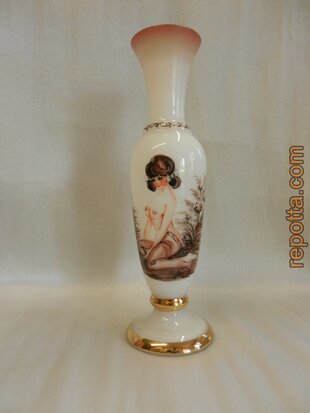 vintage tall painted milk glass with gold edges SOLD