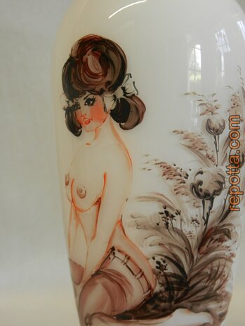 vintage tall painted milk glass with gold edges SOLD